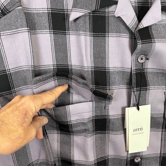 NEW! Ami Paris 100% Virgin Wool Patch Pocket Shirt Parma Purple Black XL (EU42) - Picture 4 of 14